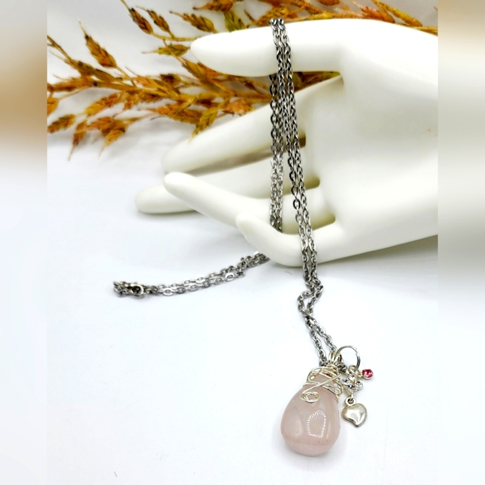 Large rose quartz pendant custom made necklace kikideeskreations 28inch